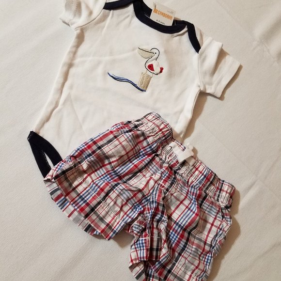 Gymboree Pelican Catch 0-3 Month Outlet Bodysuit NWT. VG Used Shorts. - Picture 2 of 4